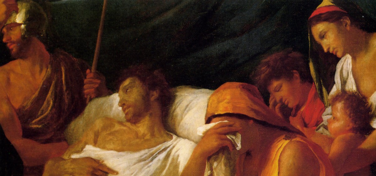 1627 Nicolas Poussin La Mort de Germanicus, Detail visage de Germanicus.jpg